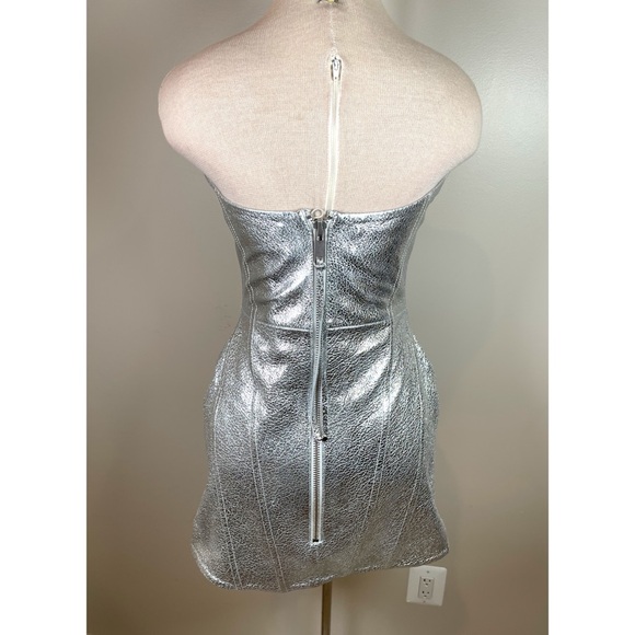 Retrofete Casmir Silver Leather Strapless Mini Dress Size Small - Picture 6 of 8